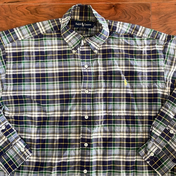 Ralph Lauren Blue and Green Plaid Casual Long Sleeve Button Down Shirt - Picture 5 of 8